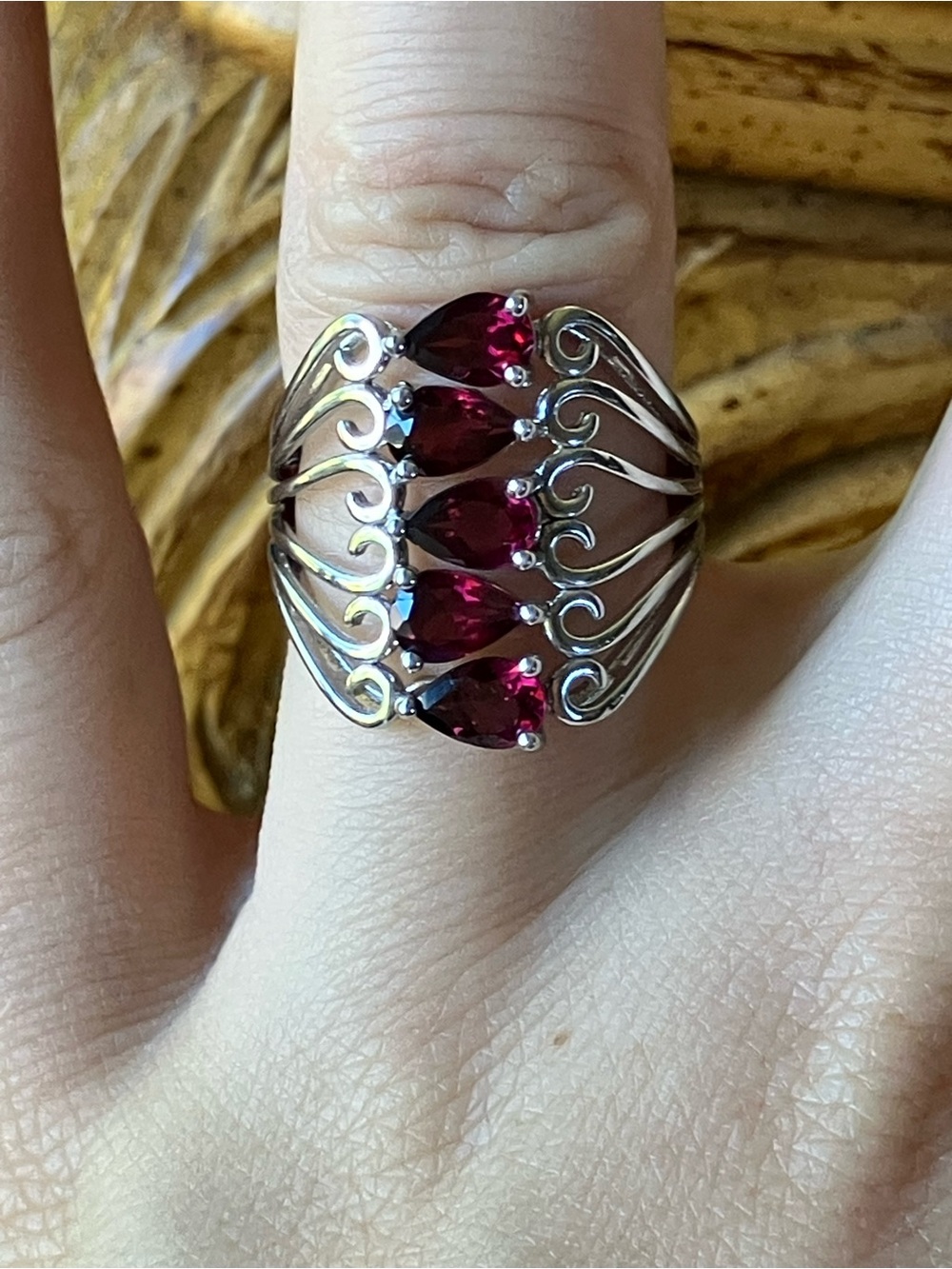 Natural Raspberry Garnet Sterling Silver Ring Size 6 - Picture 1 of 9